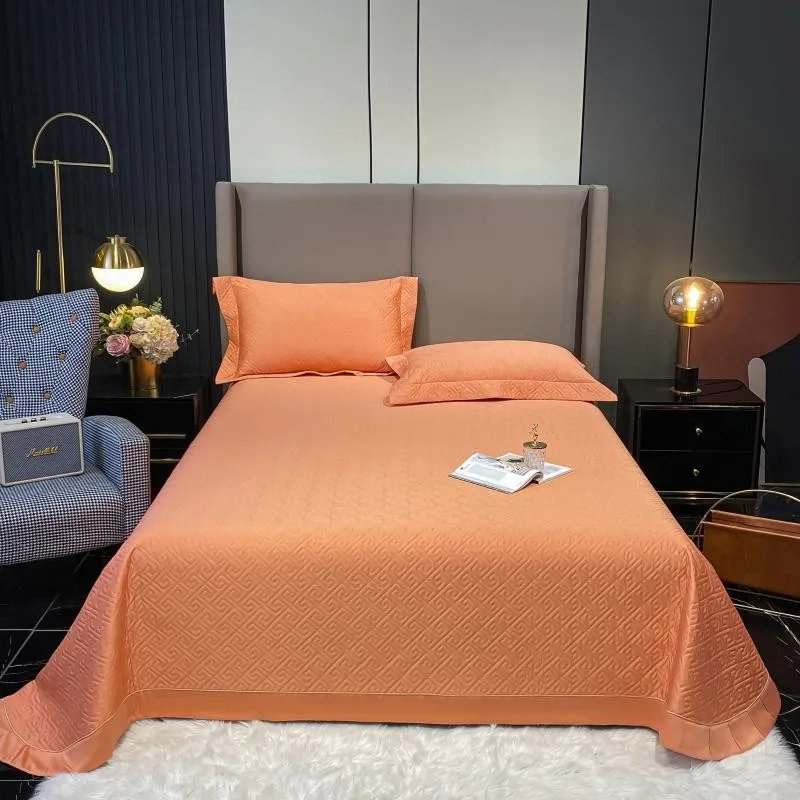 Orange Quilted Bedspread Coverlets Fitted All Season, Long Staple Cotton Solid Color Quilt