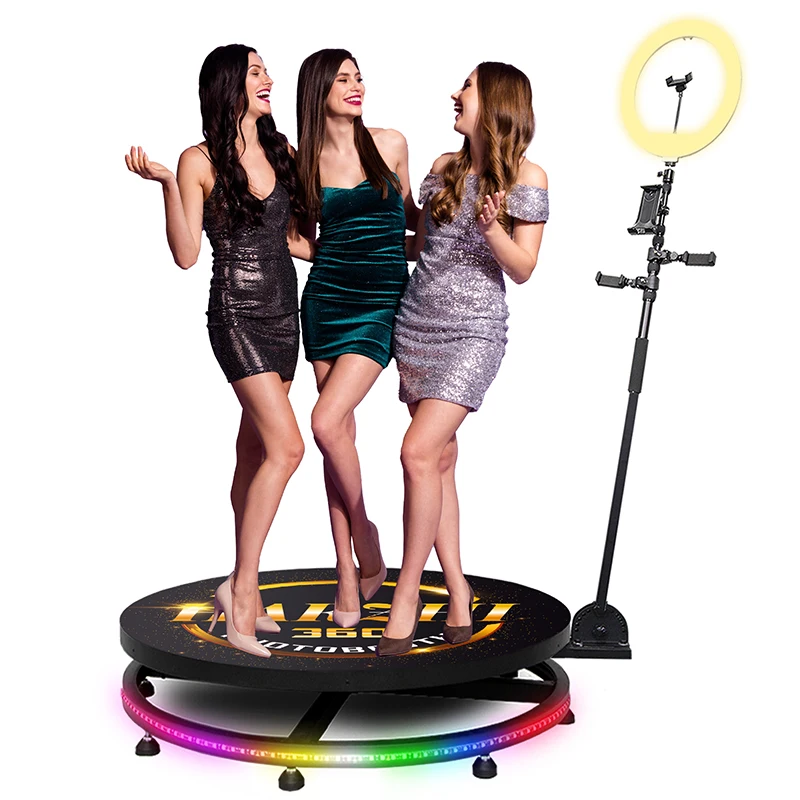 NEW 360 Photo Booth Machine with Photography Lights for Parties with Software Customization Automatic Spin Camera