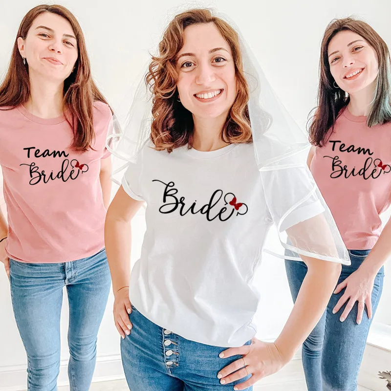 Team Bride Heart Evjf Hen Party Women Gropu T shirt Girl Wedding Female ...