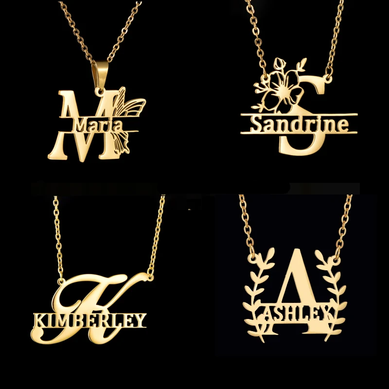 Acheerup Personalized Name Stainless Steel Neckalce for Women Customized Flower Butterfly Letter Pendant Choker Jewelry Gift custom projection photo neckalce for women magnetic couple sun and moon necklaces stainless steel i love you valentine s jewelry