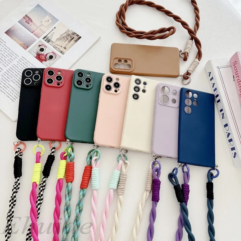 Colorful Crossbody Lanyard Strap Shockproof Phone Case with Soft Cover