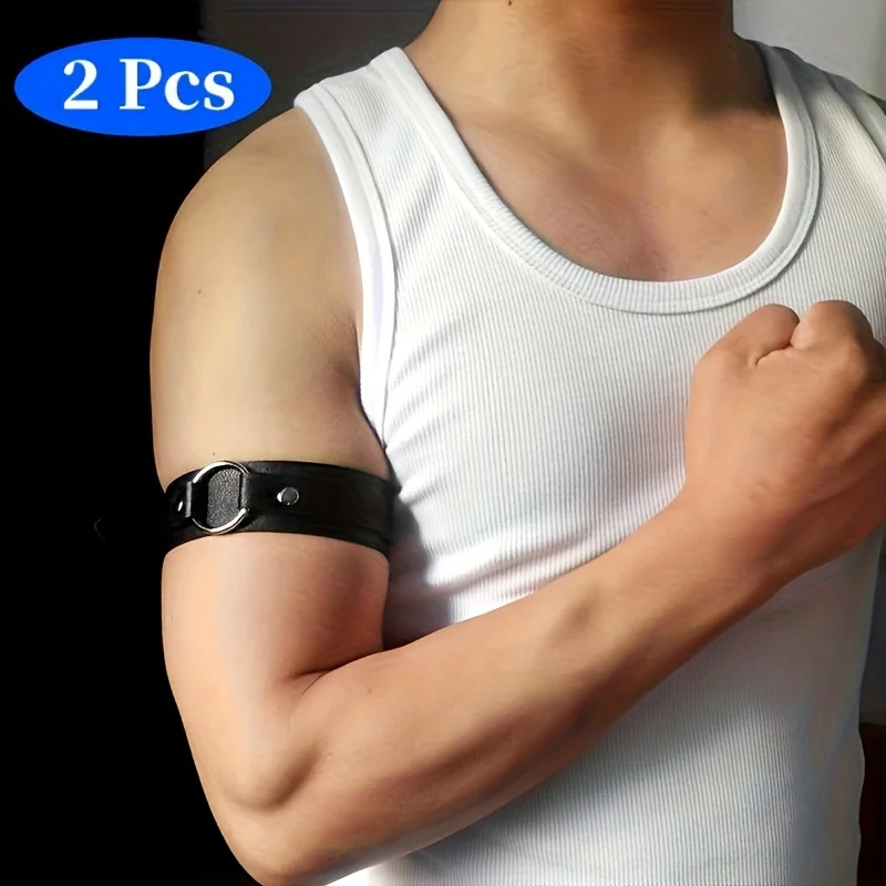 Punk hip hop leather bracelet leather bangle Sexy men's adjustable elastic armband 2 Pcs