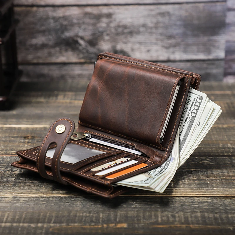 CONTACT'S Genuine Leather AirTag Wallets for Men RFID Aluminum Card Holder Metal Wallets Zip Coin Purse Money Clip Men's Wallets 6