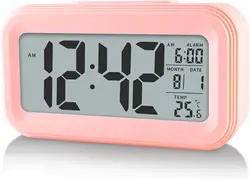 Compact Digital Alarm Clock for Bedroom, Kids, Travel, or Bathroom - 24 - Hour Display (Battery Not Included) (Pink alarm clock)
