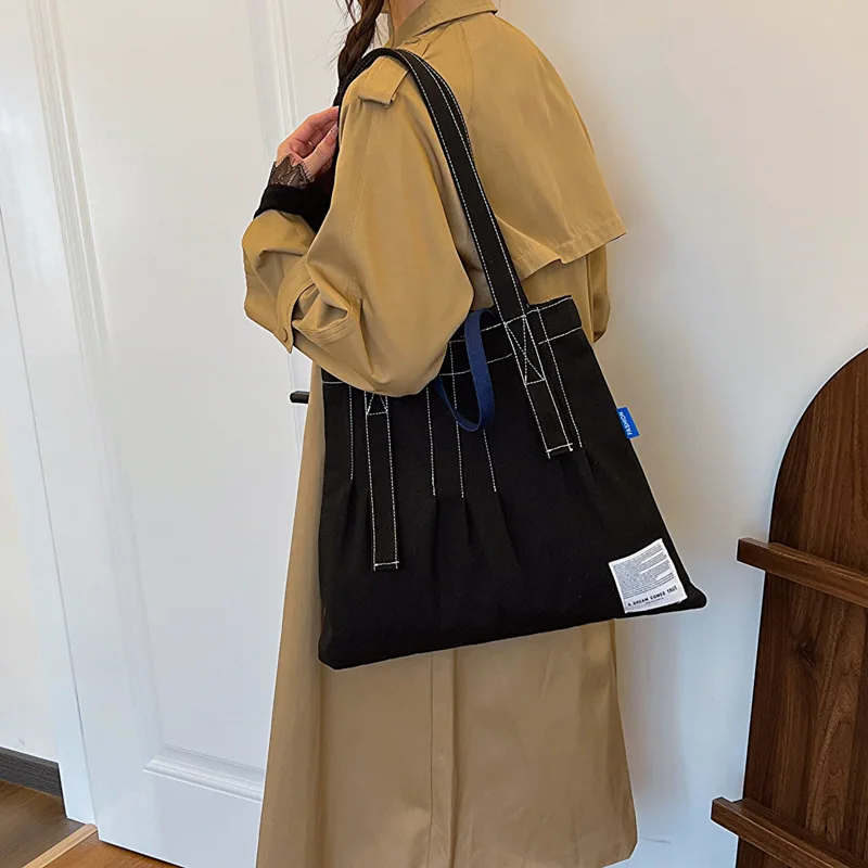 Canvas Shoulder Bag Korean Style Large Capacity Storage Cloth Bags for Women Retro Simple Trend Casual Shopping Travel Schoolbag