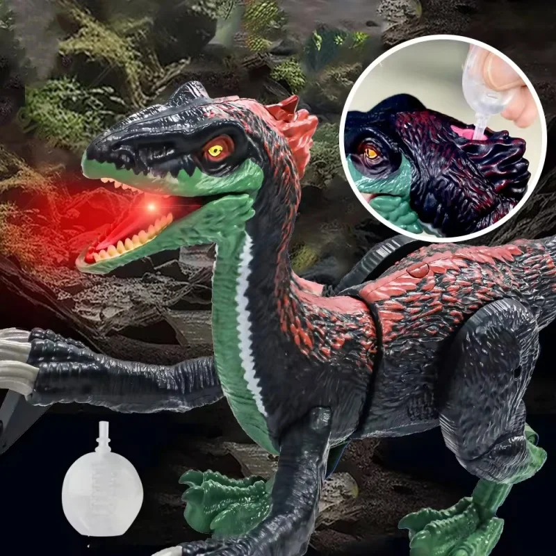 Remote Control Dinosaur Toys 5 Channels Electronic RC Dinosaur Velociraptor Spray LED Light