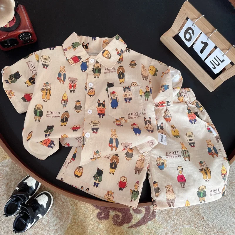 Summer Baby Boys Cartoon Outfit - 2-Piece Shirt  Shorts Set