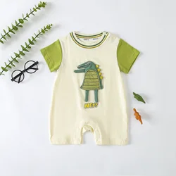 Newborn Solid Cotton Infant Baby Boy Girl Cartoon Dinosaur One-piece Summer Romper Bodysuit Short Sleeve Jumpsuit