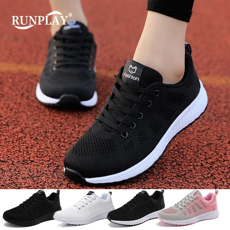 Women Running Shoes Breathable Mesh Soft Woman Sports Shoes Lace-up Female Footwear Outdoor Jogging Walking Sneakers Flats Shoes men running shoes skulls af cushion breathable women mesh sports shoes comfortable athletic trainers soft non slip lace up