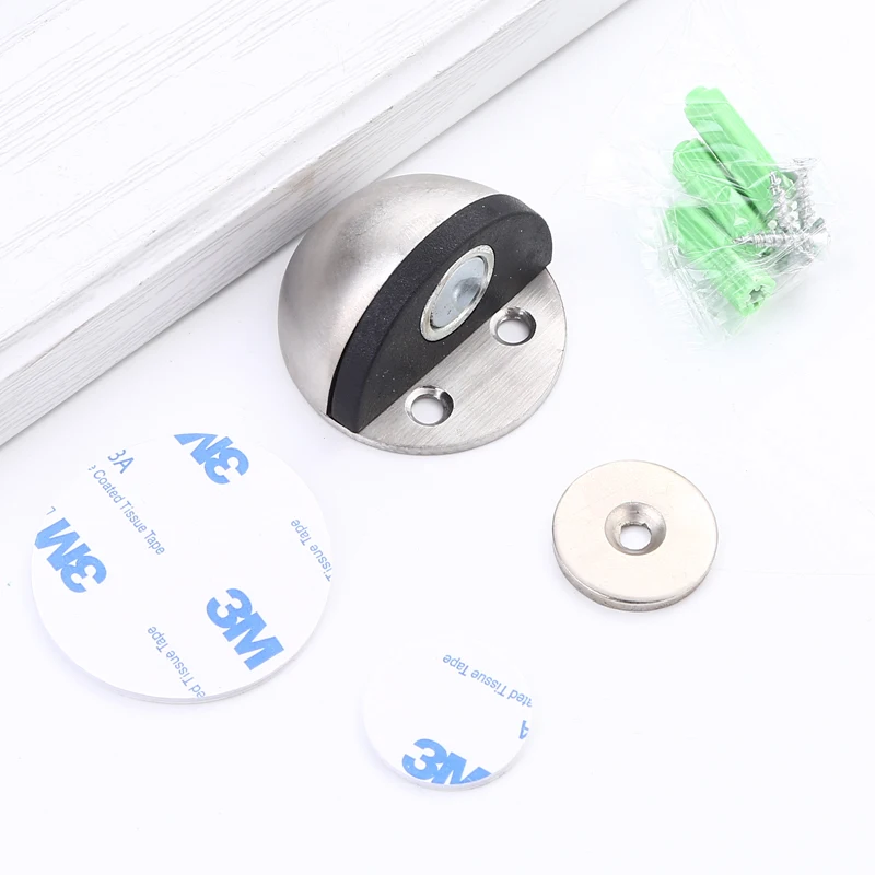 Stainless Steel Magnetic Door Stopper Punch-free Door Touch Magnetic Suction Rubber Semi-circle Anti-collision Stops