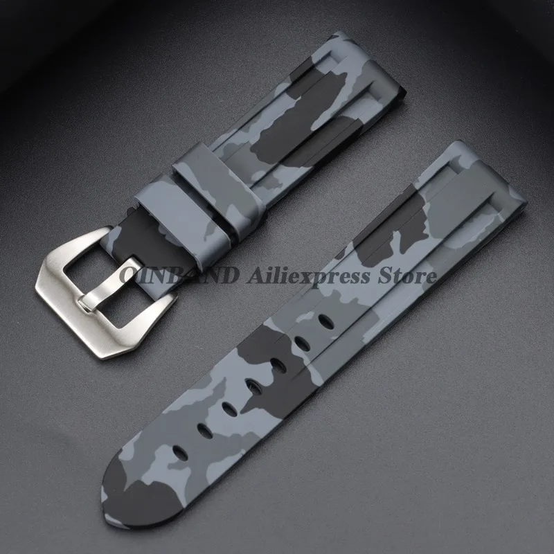 Camouflage Blue-Black-Grey Soft Silicone Watchband Replacement Strap