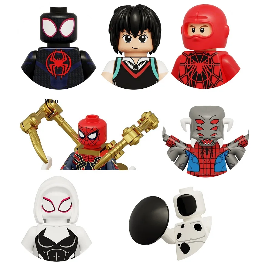 

8Pcs Set New KT1069 SuperHero Peni Parker Spider Spot Man Action Figure Mini Buliding Blocks Bricks