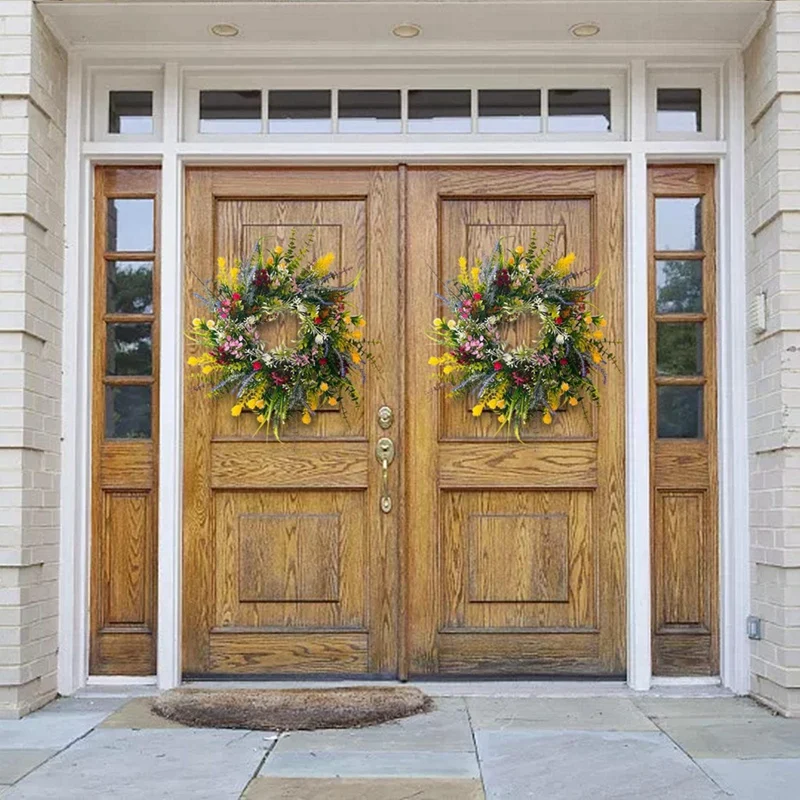 1 PCS Weatherproof Greenery All Seasons Round Wreaths 18In Outside Welcome Summer Flowers