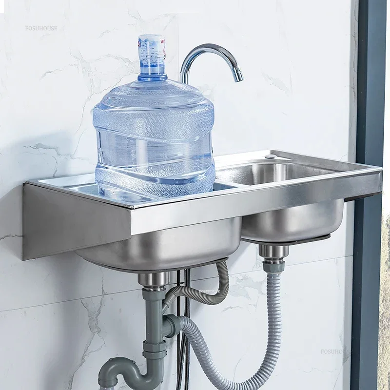 Stainless Steel Kitchen Sinks for Home Wall-mounted Dish-washing Kitchen Sink Wall-mounted Wash Basin with Bracket Washing Sinks