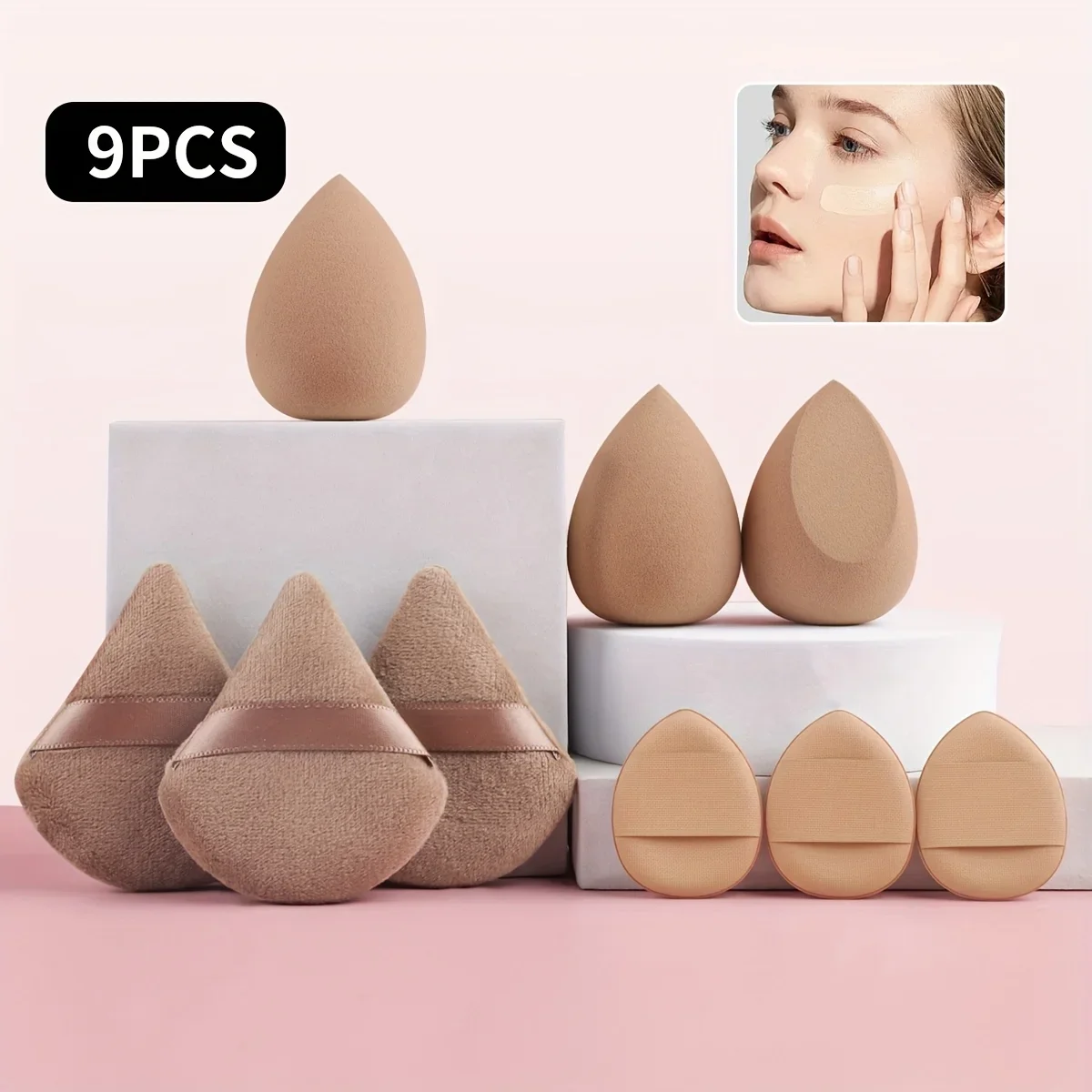 9Pcs Pro Sponge Set: 3 Fan + 3 Egg + 3 Cushion Blenders | Hypoallergenic for Liquid/Powder Makeup | Travel Cosmetic Applicators