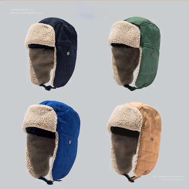 

Winter Riding Ski Cap Windshield Wool Blend Pilot Cap Cavalry Earmuffs Winter Cold Riding Cap Thick Plush Earmuff Riding Cap