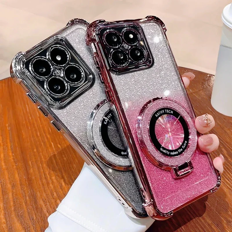 Phone Case Luxury Glitter Bracket Case For Xiaomi Redmi Note 13 13C 12 12S 12C 11 11S 10 10C 13ProPlus POCO M5S M6 Ring Transparent Cover