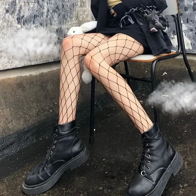 Fishnet Stockings Thigh High Stockings Lolita Cosplay Girls Long Fishnet Body Stockings Fish Net Pantyhose Mesh Nylon Tights Sexy Women Skin High Waist Hosiery