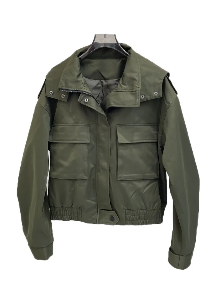 

Windbreaker jacket hooded short loose fit large pocket design warm and comfortable 2023 winter new 1108