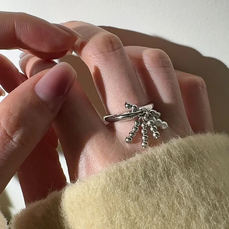 Simple Tassel Pendant Ring French Retro Jewelry Romantic Heart Adjustable Finger Rings Engagement Jewelry Valentine Day Gift