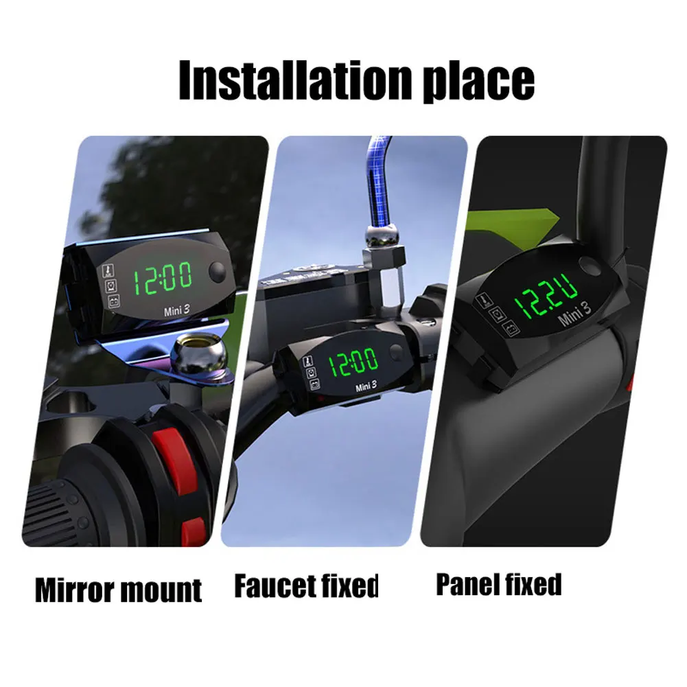 12V Motorcycle Electronic Clock Waterproof 3 in 1 Motobike Thermometer Voltmeter Digital Display Digital Voltage Meter motorcycle handlebar clock car voltmeter thermometer car clock thermometer