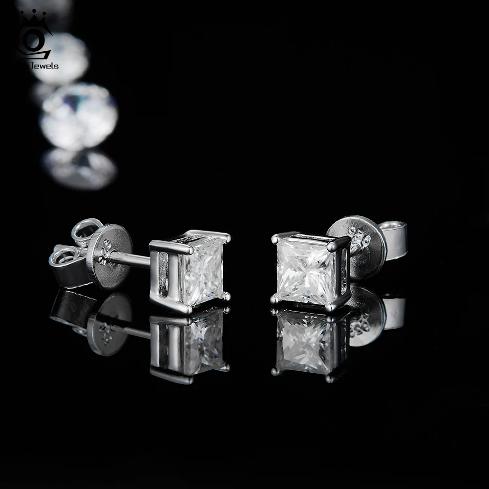 Silver Earrings Silver Stud Earrings ORSA JEWELS 925 Sterling Silver Princess-Cut brilliant Zriconia Stud for Women 14K Gold Ear Earrings Jewelry APE60