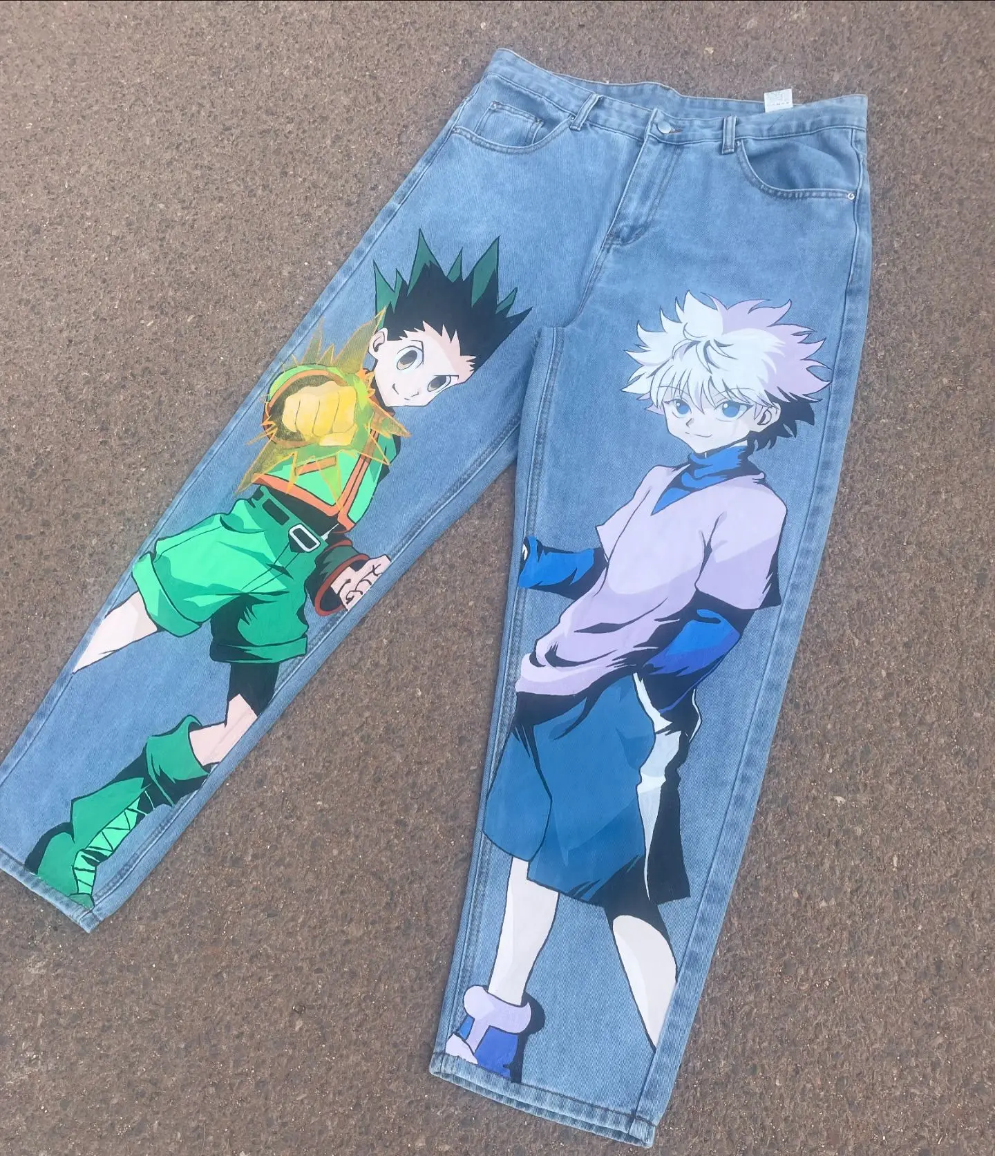Harajuku Anime New Hunter x Hunter Graphic High Waist Jeans wide leg jeans Streetwear Y2K Jeans for Men Women Wide Trouser Pants 2