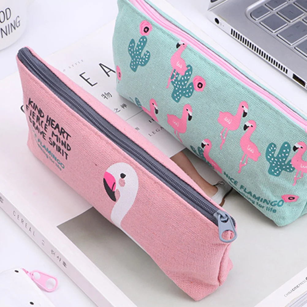 

3Pcs Simple Style Canvas Pencil Cases Student Stationery Pouch Flamingo Pen Bags
