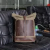 New vintage wash canvas men's backpack waterproof large capacity roll top expansion backpack men's outdoor hiking bag 5