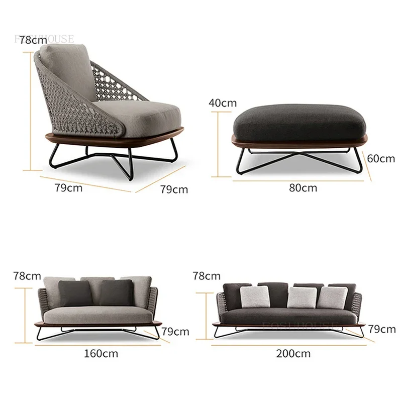 Waterproof Apartment Leisure Living Room Sofas Outdoor Balcony Patio Rattan Sofa Sunscreen Homestay Restaurant Back Armchairs L