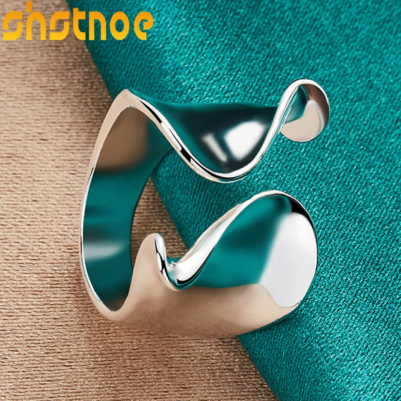 Nuovo anello aperto irregolare lucido in argento sterling 925 per le donne uomo fedi nuziali gioielli astratti accessori di fascino di moda - immagine 2