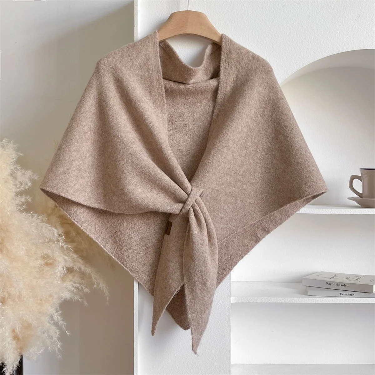 Autumn Winter Korean Women Multi-functional Neck Wraps Wool Blended Triangular Shawl Female Thickened With Knitted Warm Shoulder