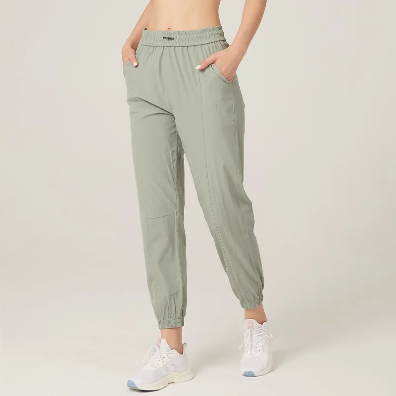 Fabric Drawstring Running Sport Joggers Women Quick Dry Athletic Gym Fitness Sweatpants with Two Side Pockets Exercise Pants capris Pants & Capris