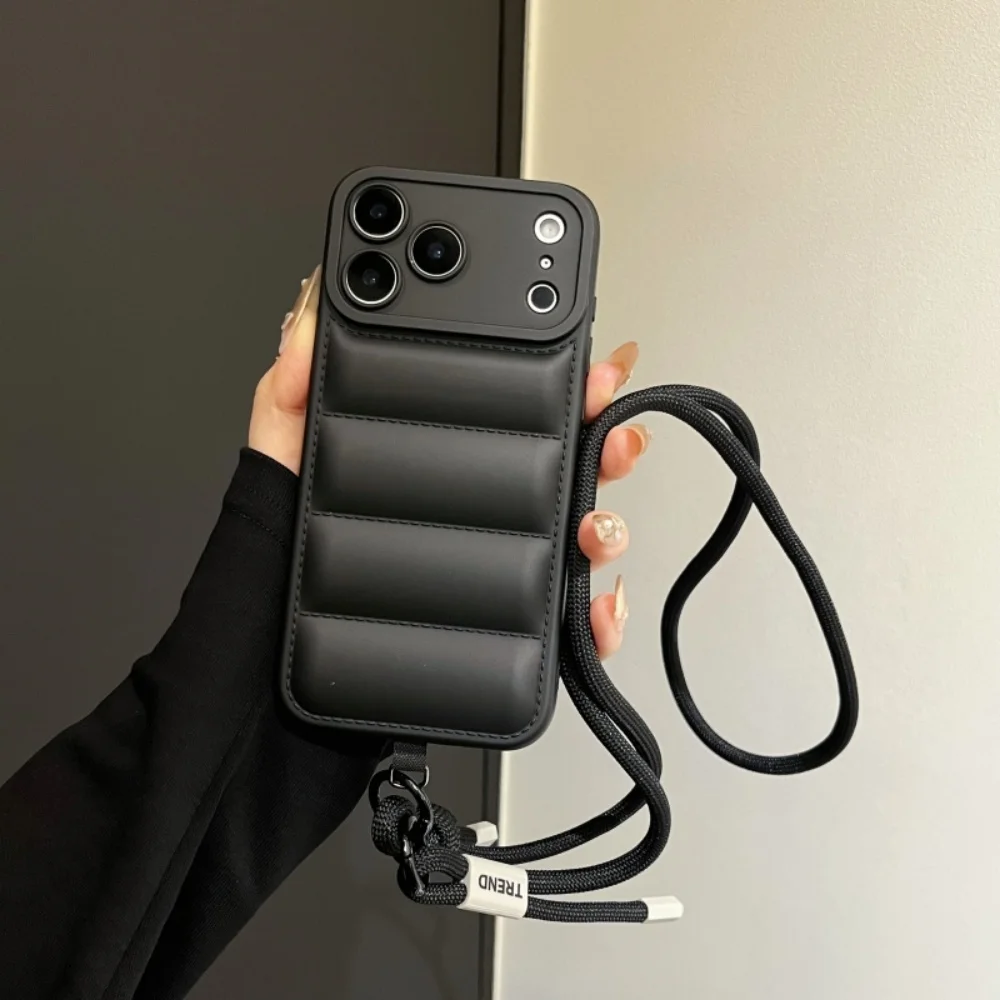 Stylish Down Jacket Crossbody Phone Case with Long Strap - Solid Color Cover