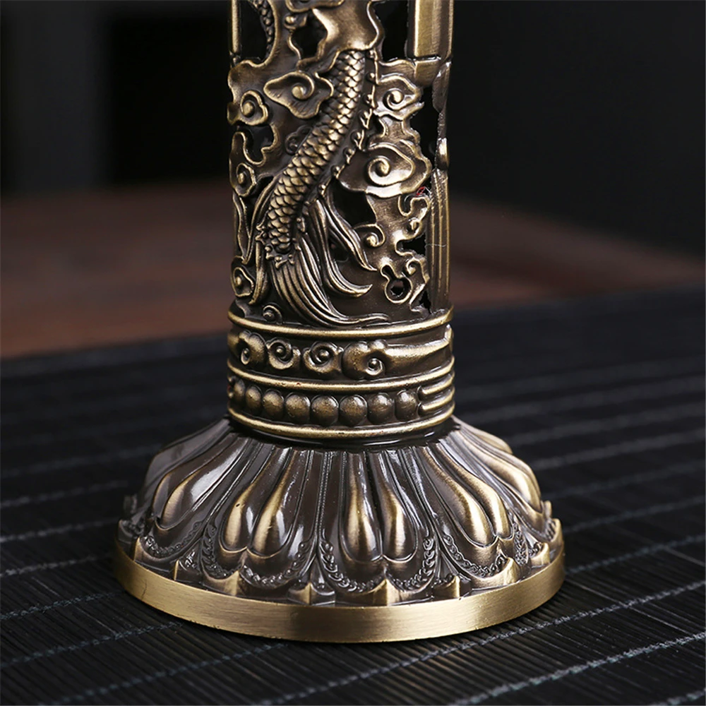 Archaize Vertical Incense Burner Buddha Heart Sutra Dragon Phoenix Pillar Metal Thread Incense Stick Home Office Decoration 6