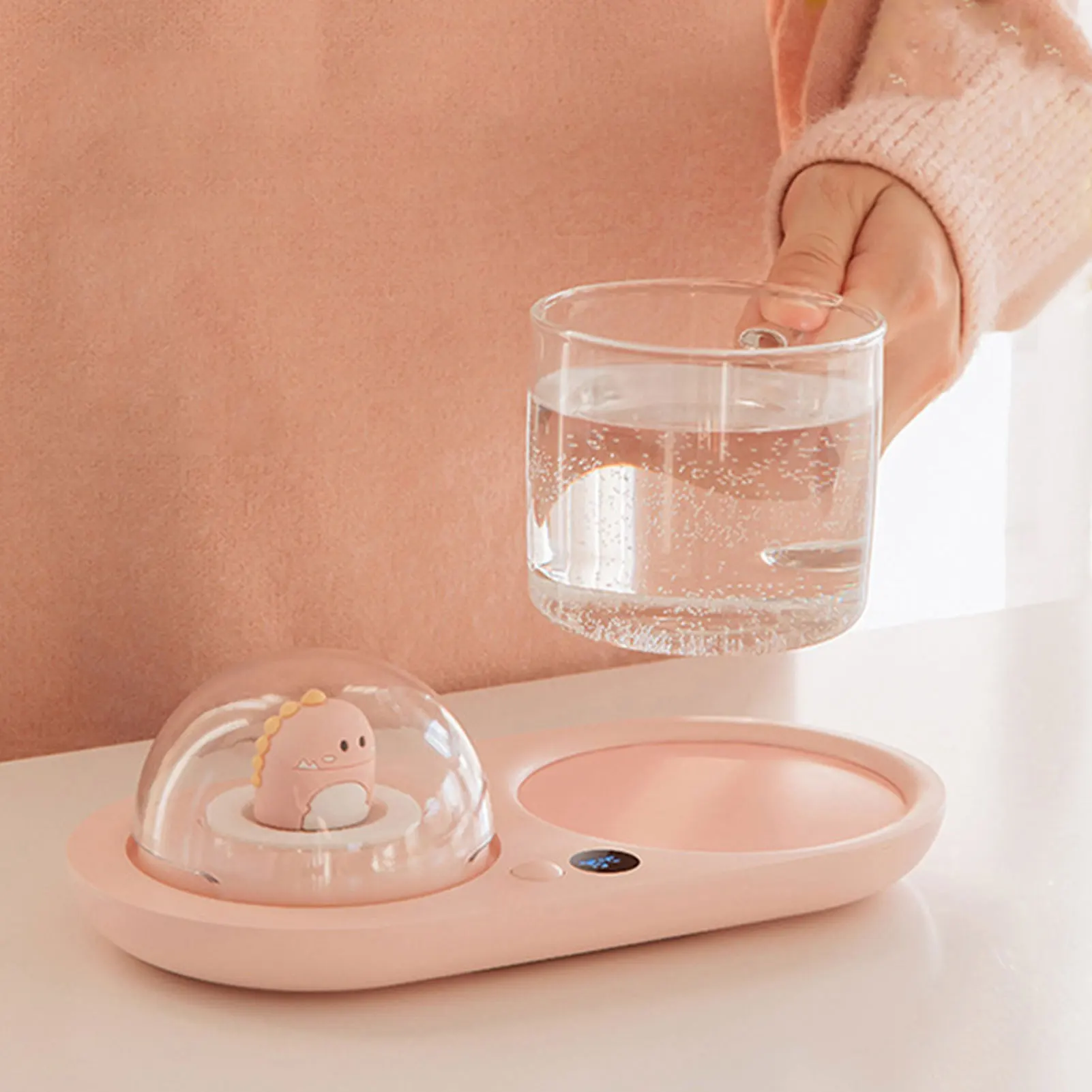 Mug Warmer 20W 3 Temperature Settings Smart Cup Warmer with Cute Dinosaur Night Light Aroma Diffuser 110-220V 3