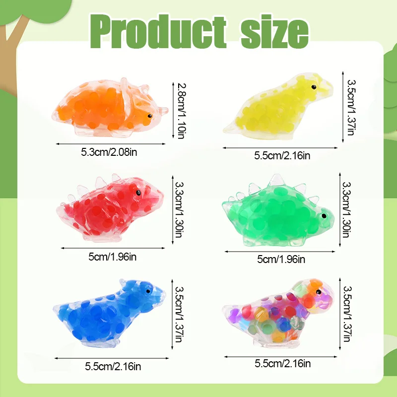 12Pcs Dinosaur Squishy Toy Stress Relief Water Beads Squeeze Sensory Toy Kids Birthday Party Favors Pinata Filler Christmas Gift