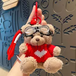Plush Brown Bear Bag Accessory - Cute Cartoon Ornament (5 brown red)