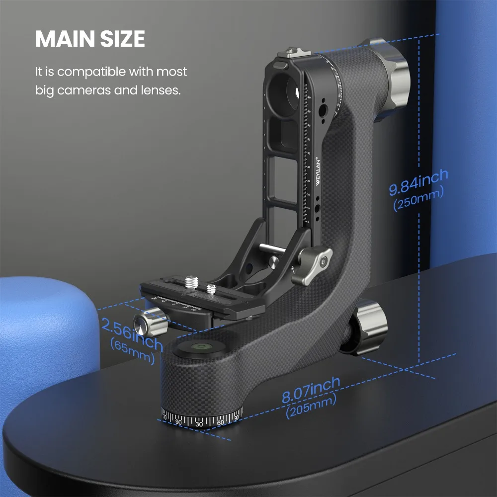 PH8 Professional Gimbal Tripod Head Carbon Fiber Heavy Duty Arca Swiss Q.R Plate