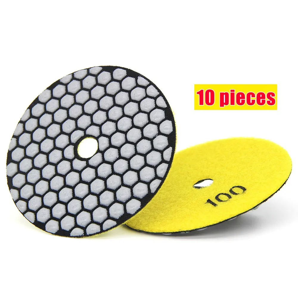

10pcs Diamond Dry Polishing Pad Flexible Grinding Disc For Granite Marble Ceramic Stone 4inch/100mm Resin Bond Sanding Disc