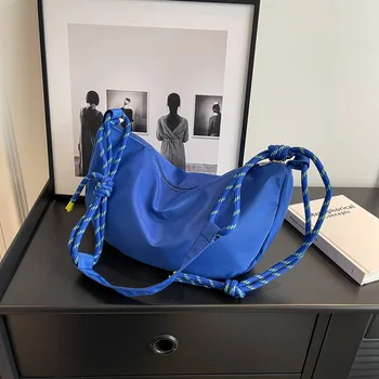 Nuove borse a tracolla in tessuto di nylon Borsa Hobos vintage in tinta unita Borsa diagonale casual di grande capacità Borsa da donna versatile alla moda 1