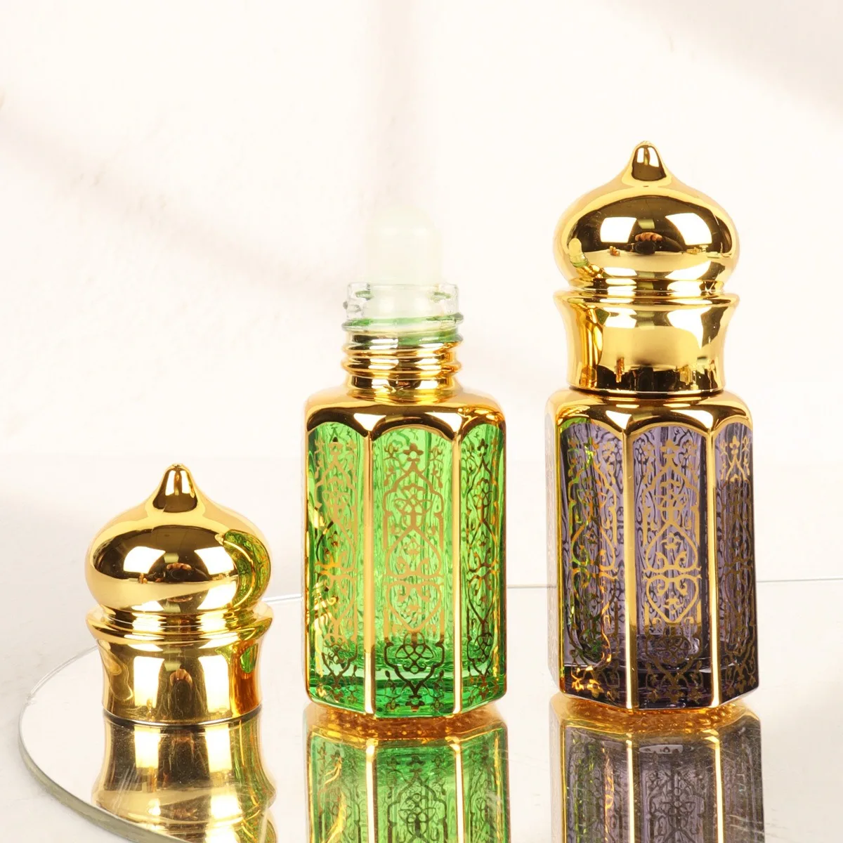 6/10/15ml Essential Oil Roller Bottle Gold Crown Shape Perfume Bottling Travel Electroplated Carve Glass Luxury Empty Bottle 4
