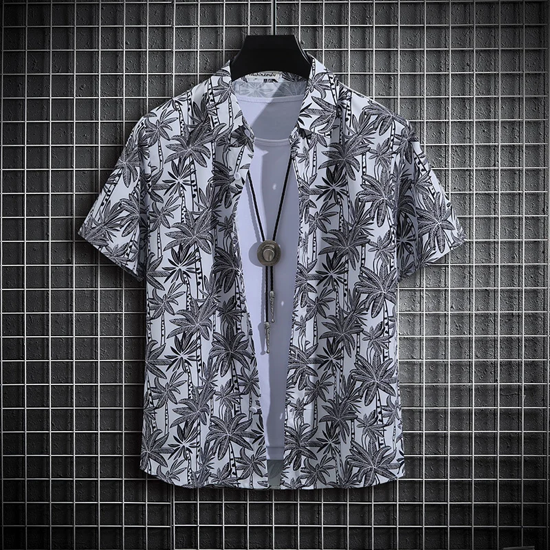 Summer Hawaiian Men's Short Sleeved Button Up Floral Fashion Shirt Man Casual Social Plant Element Oversized Streetwear Clothing 3