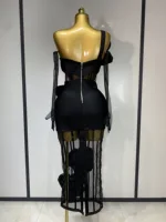 Women Sexy One Shoulder Bow Mesh See Through Bandage Bodycon Dress With Gloves Black Sleeveless Elegant Party Birthday Dresses 4