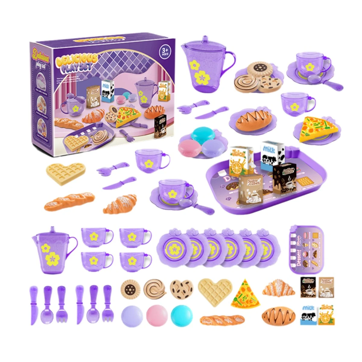 BAAU 33pc Play House Kitchen Toy Set Children Tea Play Set for Kids, Role Playing Toy with Dessert and Tableware