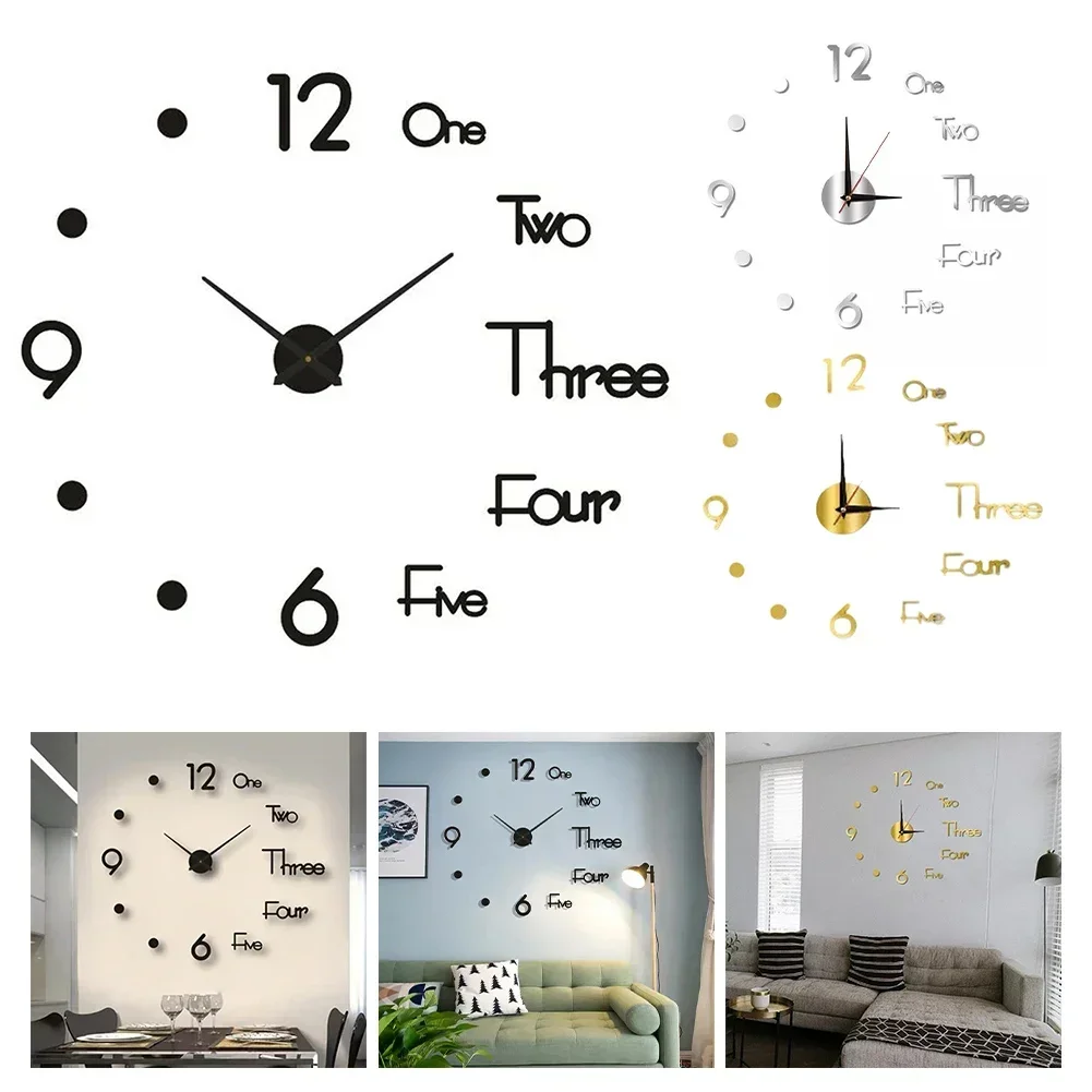 Wall Clock Wall Clock Sticker New Modern Design Large Wall Clock 3D DIY Quartz Clocks Fashion Watches Acrylic Mirror Stickers Living Room Home Decor Horloge