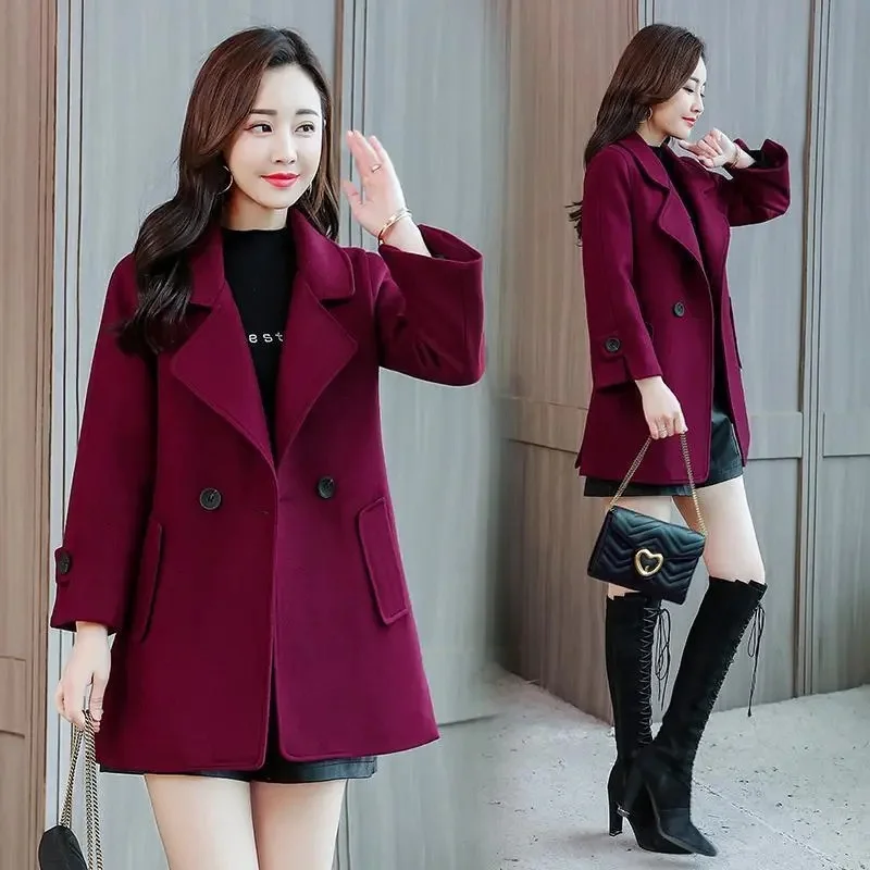 

Autumn Winter Women Wool Blend Jacket New Korean Solid Color Loose Women's Clothing Woolen Basic Coats Female Outerwear Tops 3XL