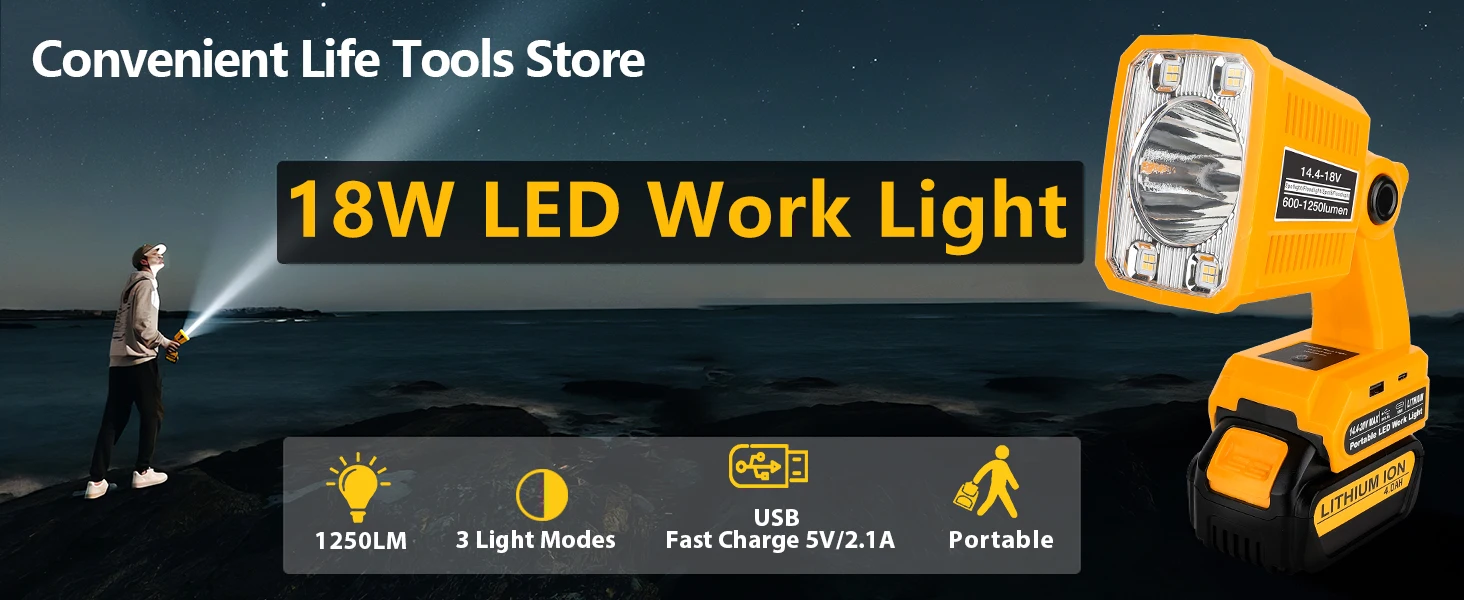 20V Max LED Flashlight Compatible Dewalt 20v Battery, 18W LED Work Light LED Bat