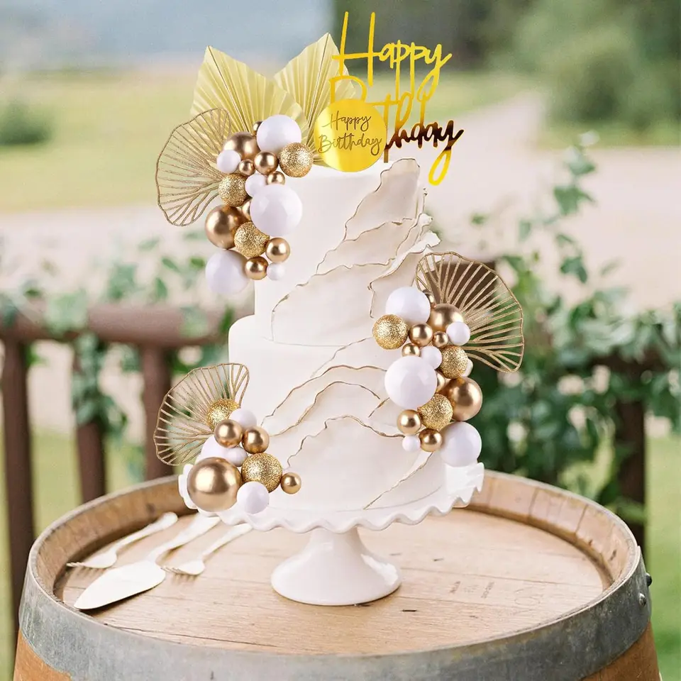 OGADEE® 10 stuks roségouden Happy Birthday taartdecoratieset, acryl