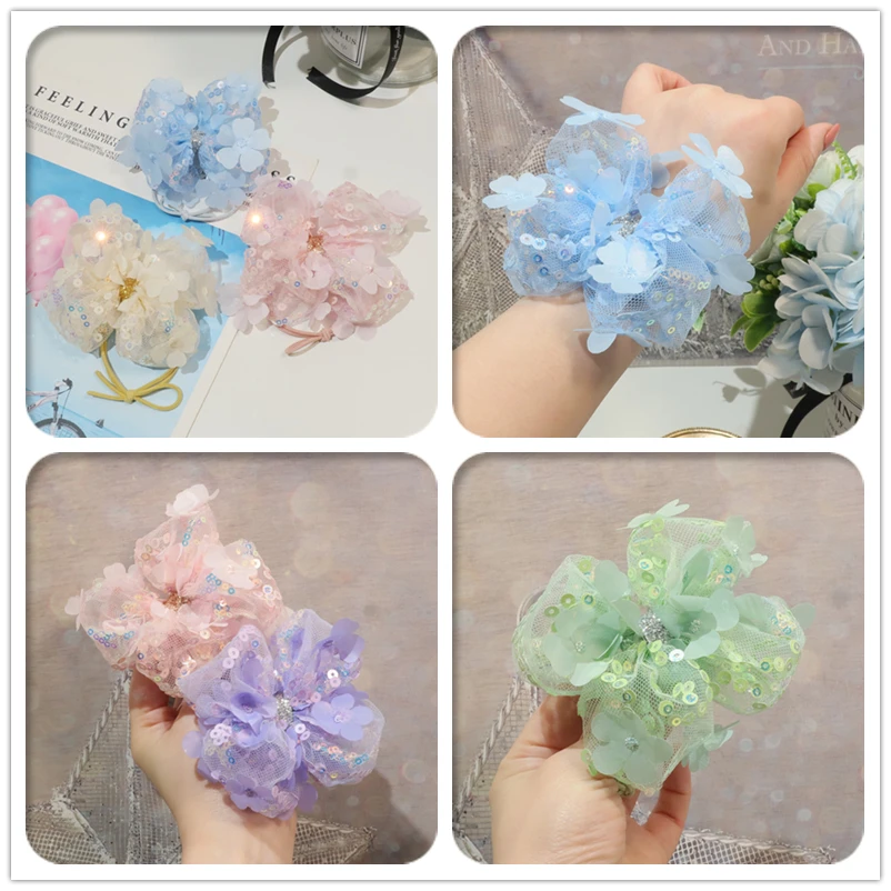 

10 шт. блестящие Цветочные заколки для волос с бантом Женская эластичная повязка для волос модные головные уборы бутиковые аксессуары для волос для девочек